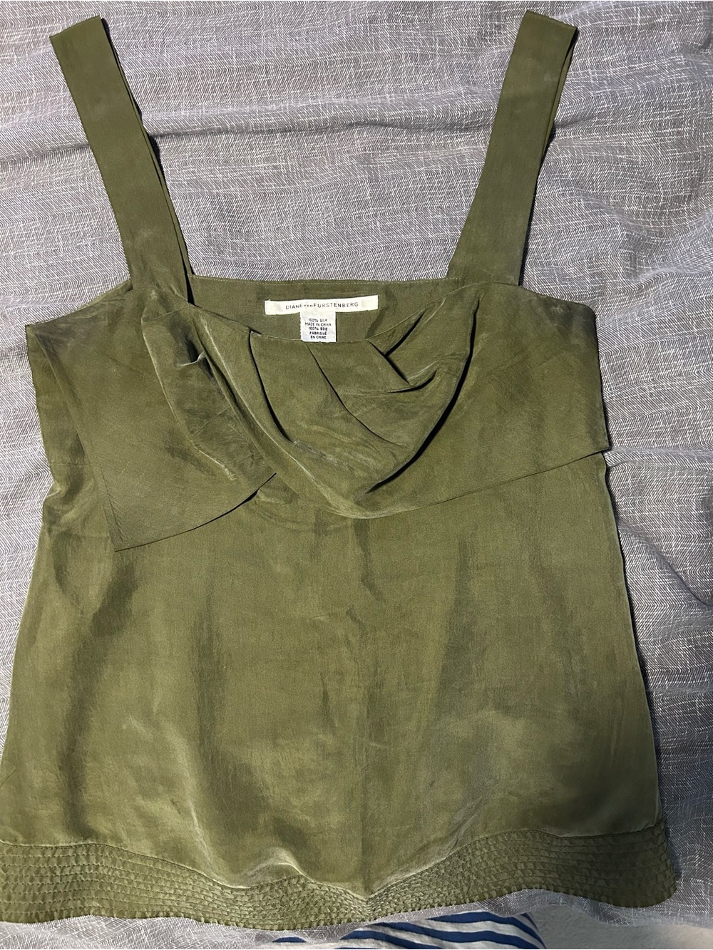 Diane Von Furstrnburg Olive Green Draped Silk Tank Top